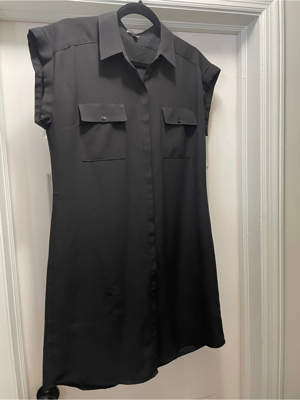 Express Black Cap-Sleeve Mini Shirt Dress
